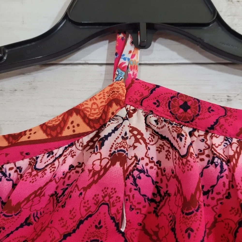 Girls Rare Editions Boho Chic Aztec Design‎ Fuchsia Floral Cold-Shoulder Dress 7